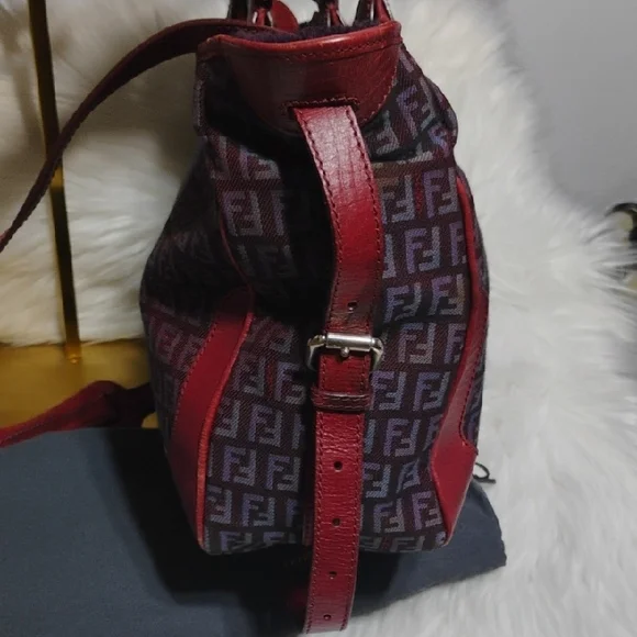 SALE! Fendi Zucchino Canvas Leather Purple/Red Color Combination 2Way & Dust Bag - Picture 6 of 16